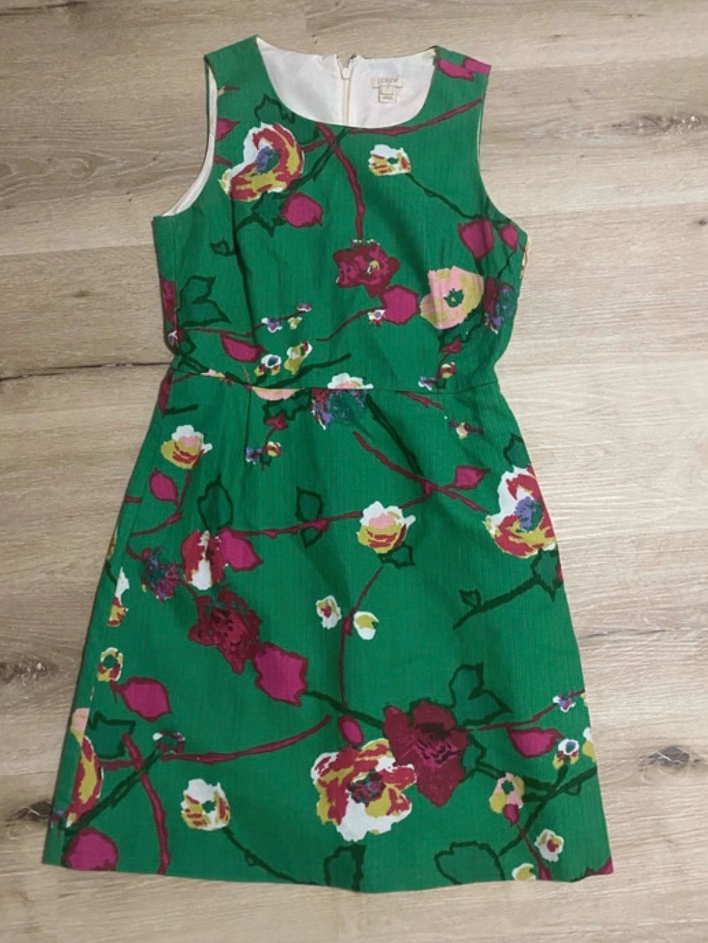 J. Crew Green Floral A-Line Sleeveless Dress